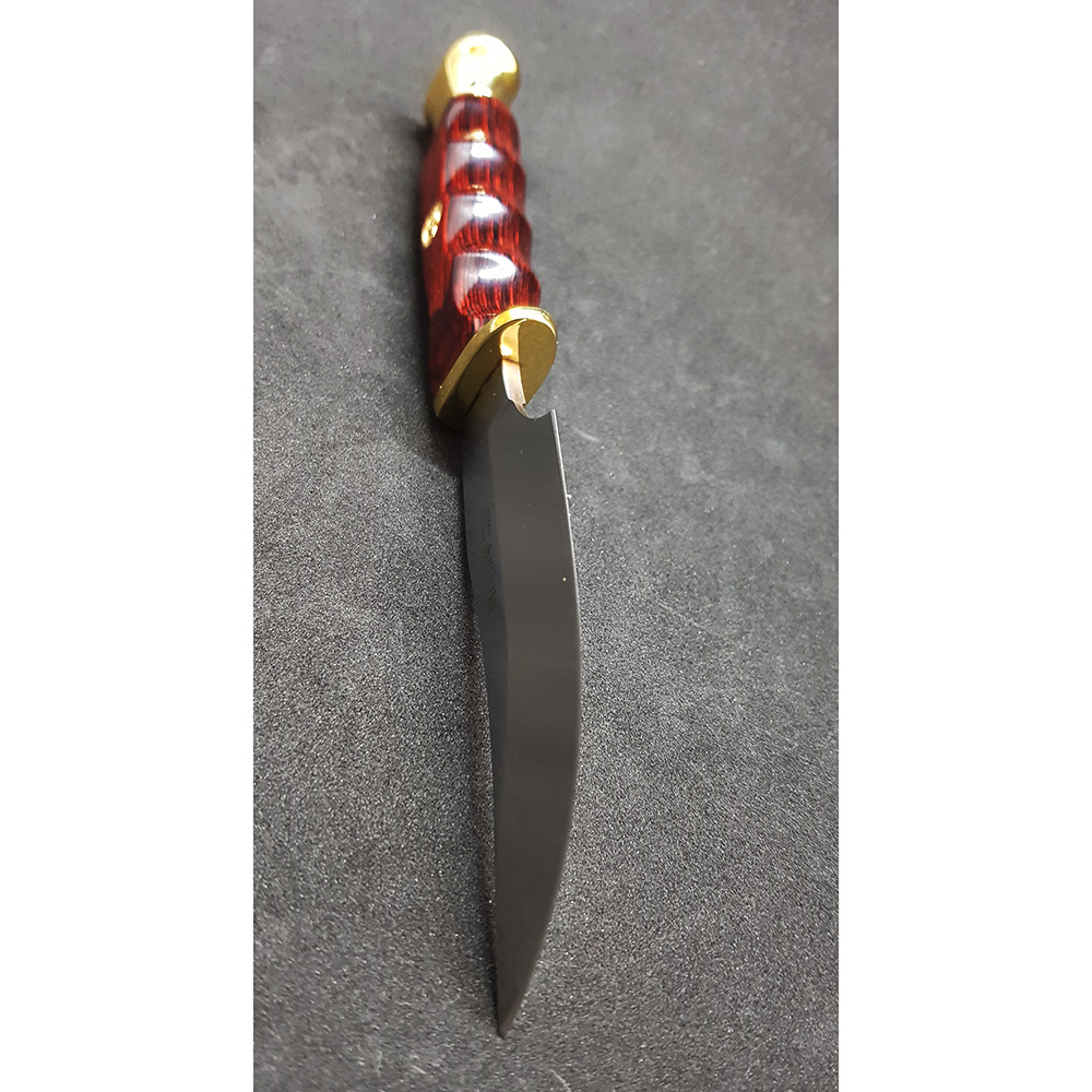 Нож "DP" с фикс клинком длиной 10 см, рукоять красная микарта, ножны кожа