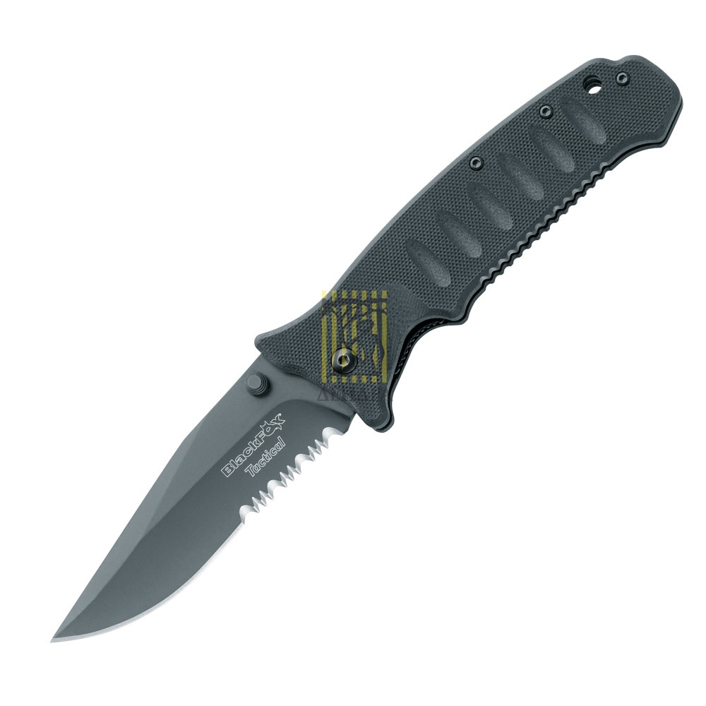 Нож BLACK FOX TACTICAL, сталь 440C, твердость HRC 55-56, покрытие нитрид титана, серрейторная заточк