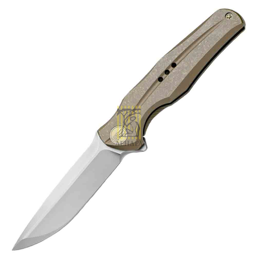 Нож складной, сталь CPM-S35VN, длина клинка 97 мм, рукоять титан, цвет бронзовый, клипса, замок fram
