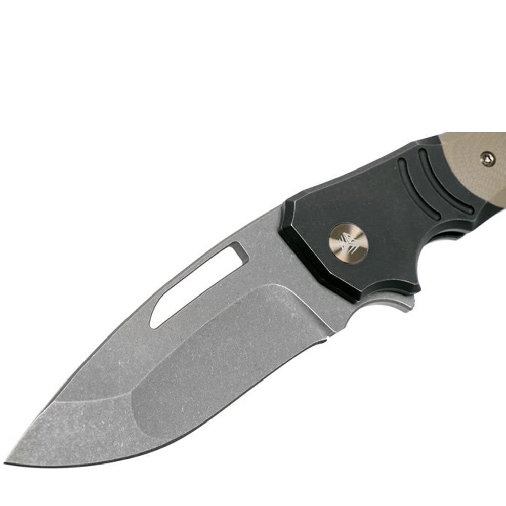 Нож складной, клинок Bohler M390, покрытие stonewash, рукоять титан, черная