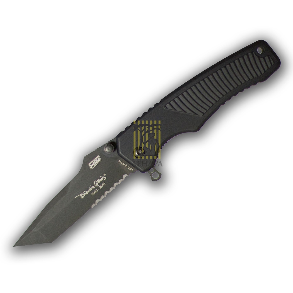 Нож BLACKIE TACTICAL складной подпружиненный, покрытие DLC, серрейтор