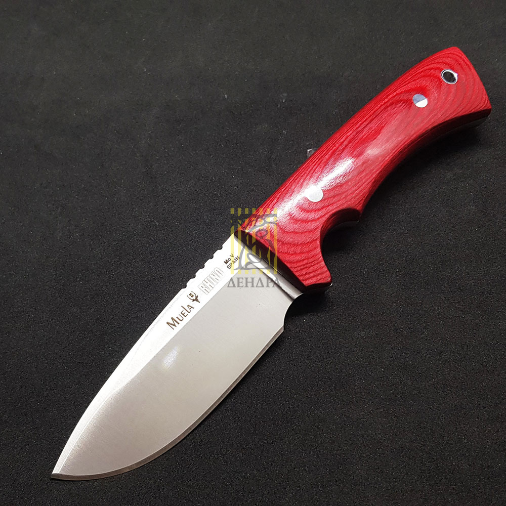 Нож "RHINO" с фикс клинком длиной 9 см, рукоять красная микарта, ножны кожа