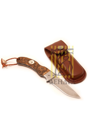 Нож "Singi" складной, рукоять карельская береза и рог оленя, цвет коричневый, шнурок из шкуры оленя