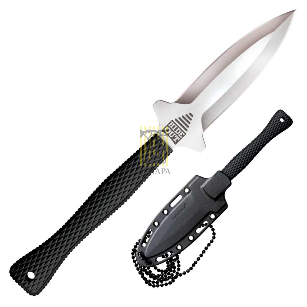 Нож "Hide Out" с фиксированным клинком, сталь AUS 8A, рукоять пластик, черная, чехол пластик, цепочк