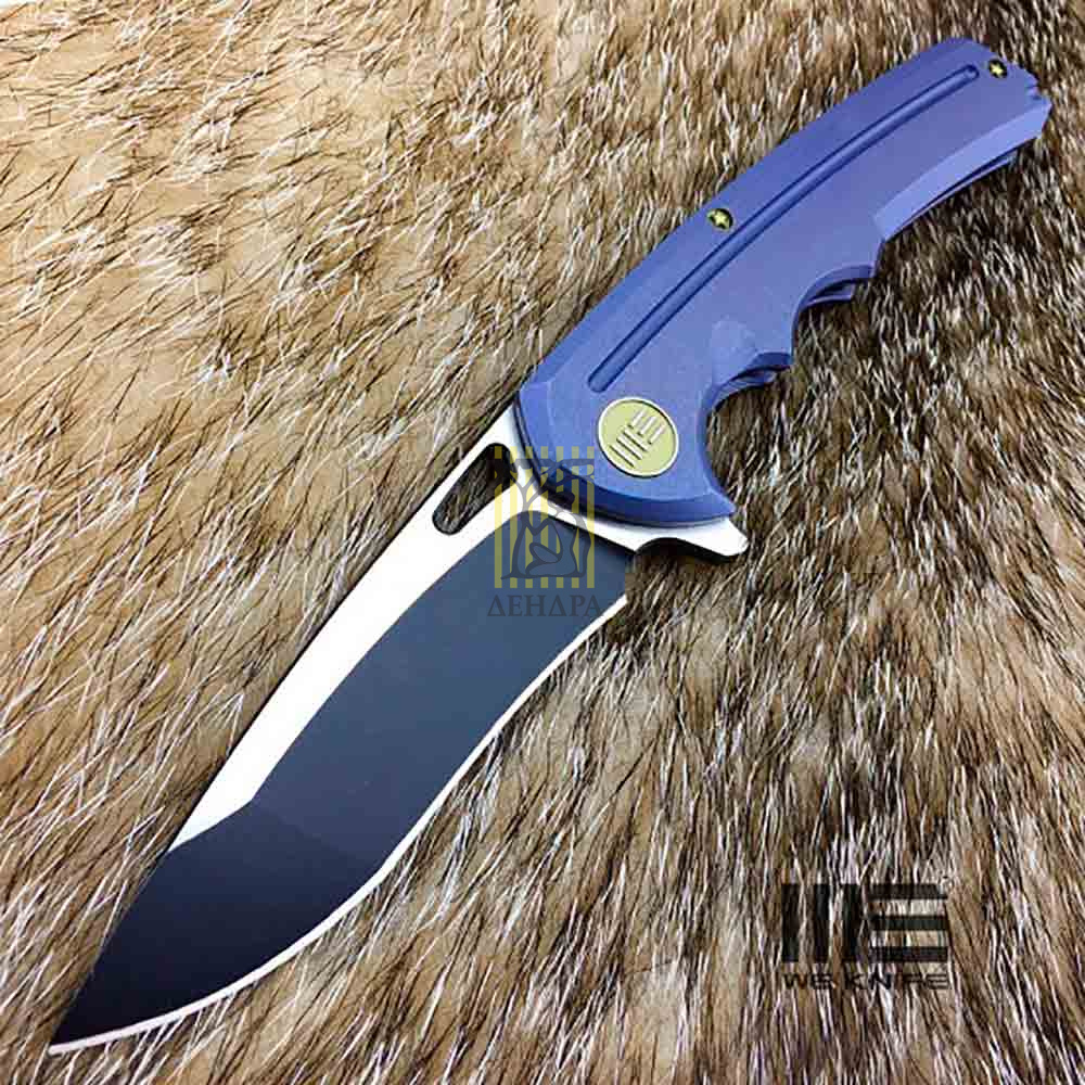 Нож складной, сталь CPM-S35VN, длина клинка 95мм, рукоять титан, цвет голубой, клипса, замок frame-l