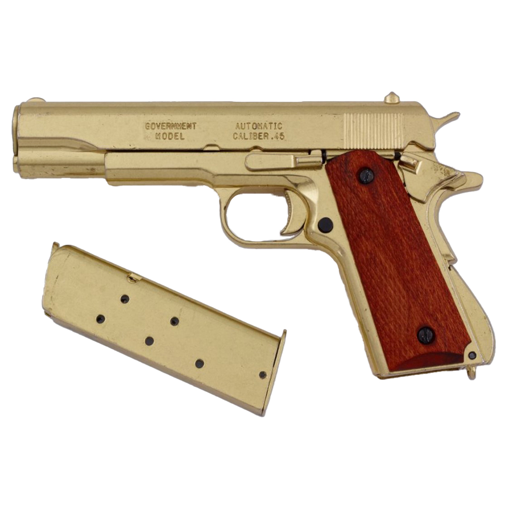 Пистолет автоматический M1911A1, .45 калибра, цвет золотистый, матовое покрытие,  накладки из темног