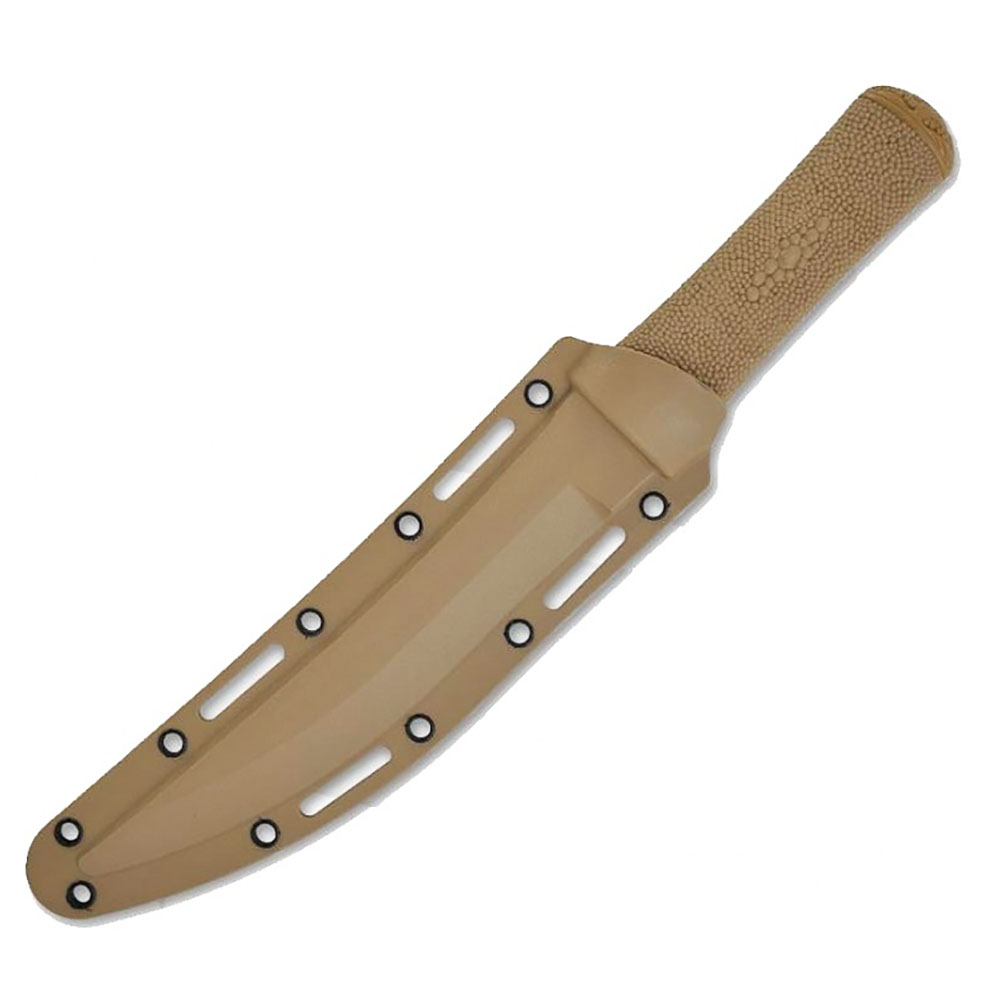 Нож "Hissatsu", матовый клинок, коричневое покрытие, рукоять коричневая, пластиковые ножны коричневы
