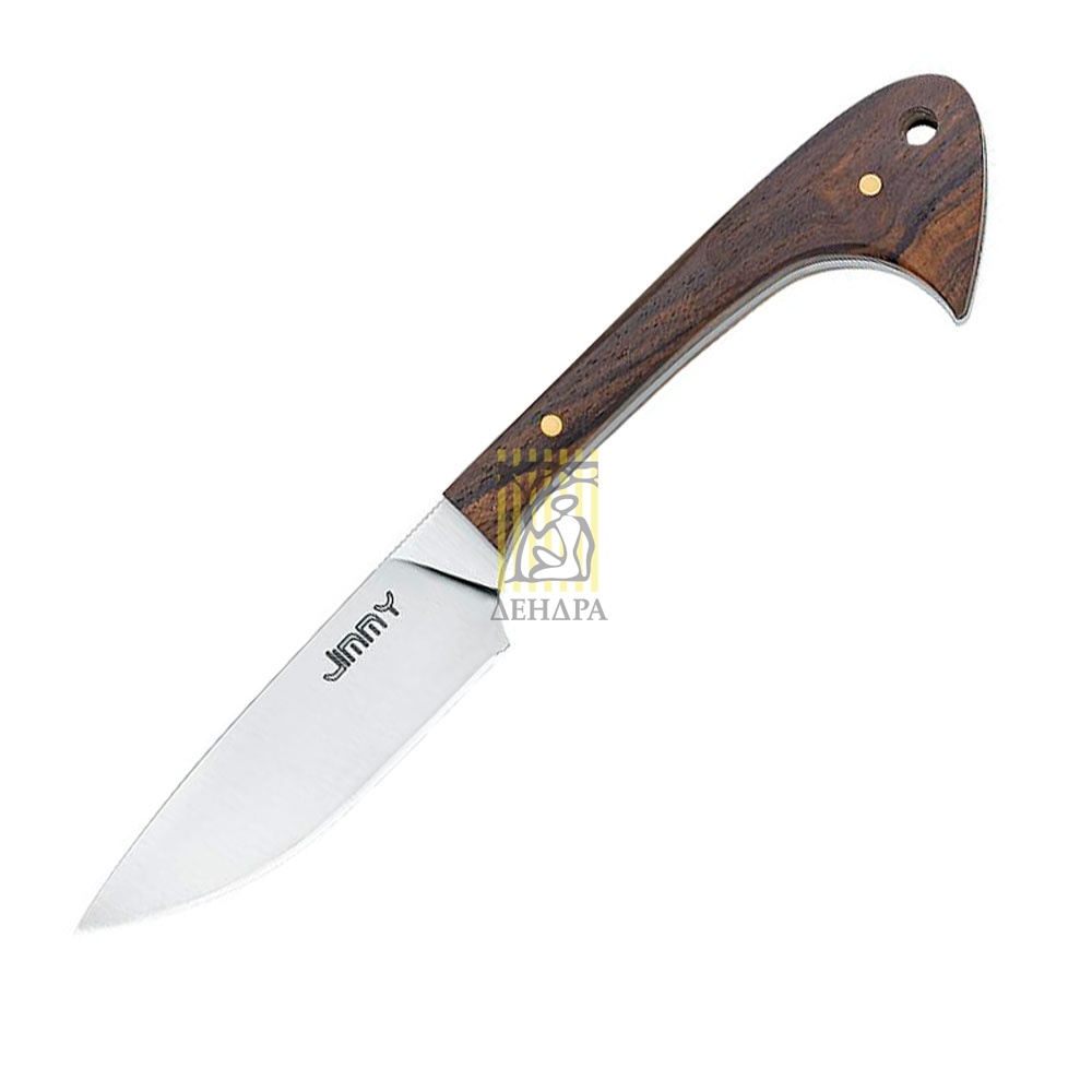 Нож "Jimmy" фиксированный клинок, сталь N690Co, твердость 58-60 HRC, рукоять дерево, кожаный чехол