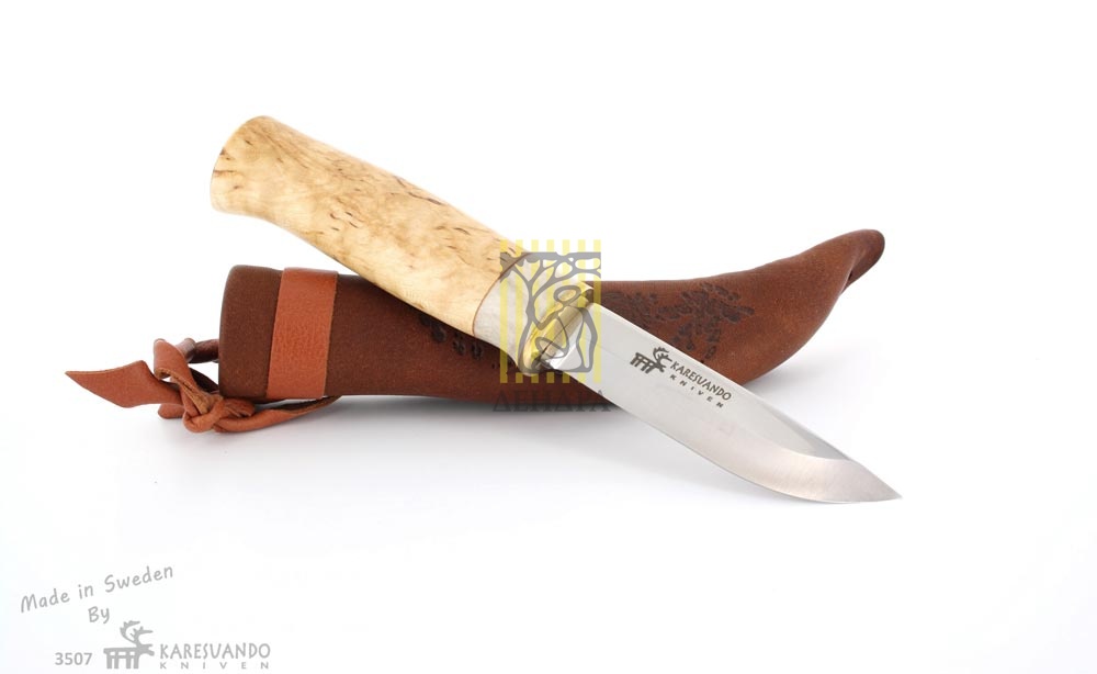 Нож "Elk Special", рукоять карельская береза и рог оленя, кожаный чехол