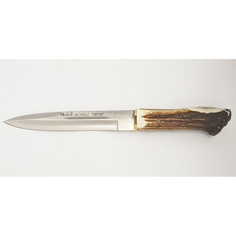 Нож "ALCARAZ" с фикс клинком длиной 19 см, рукоять рог оленя с кроной, ножны кожа