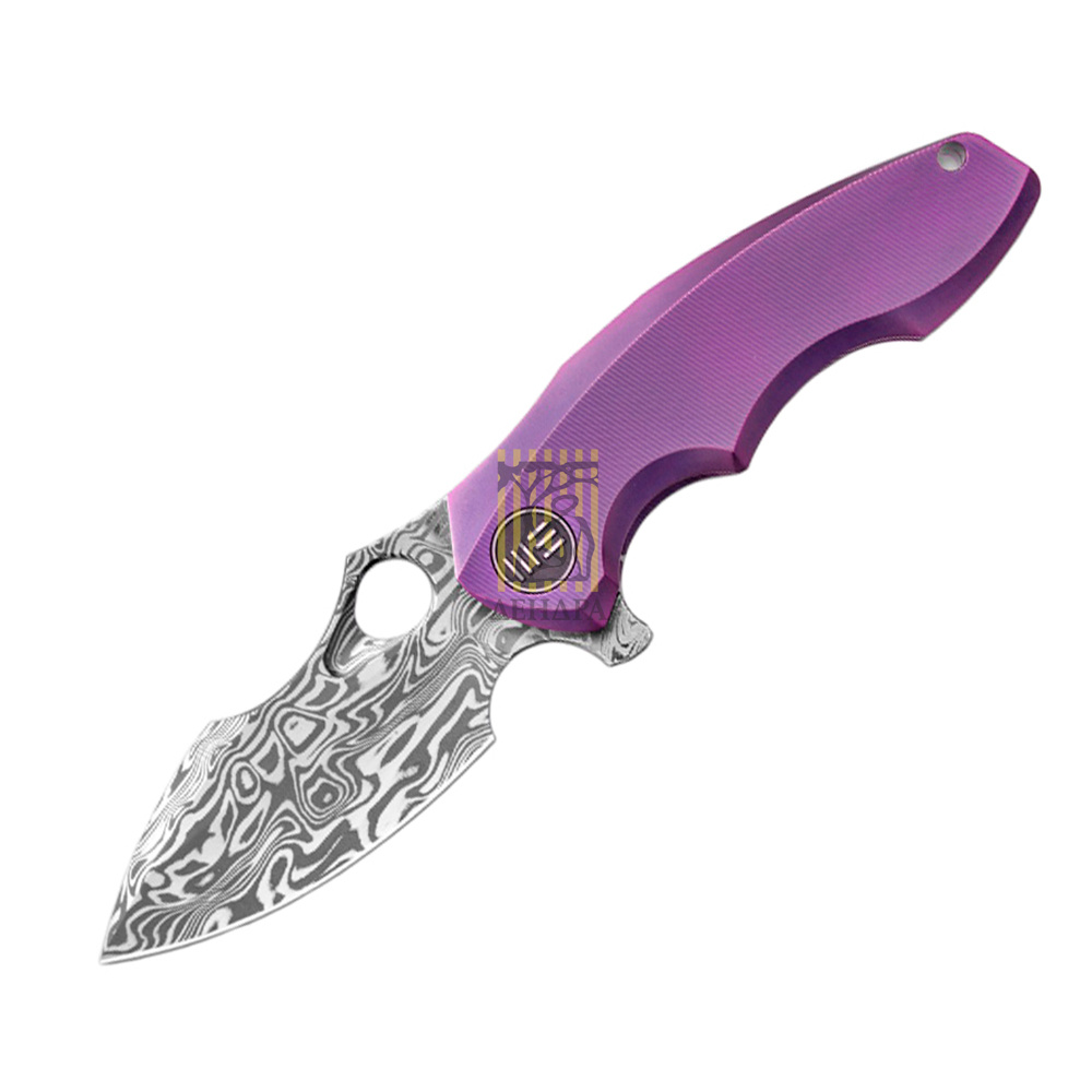Нож 605DS, сталь Damasteel Draupner, длина клинка 76 мм, рукоять титан, цвет фиолетовый, frame lock
