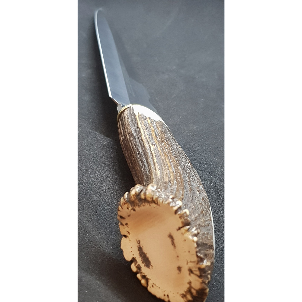 Нож "BEAR" с фикс клинком длиной 24 см, рукоять рог оленя с кроной, ножны кожа