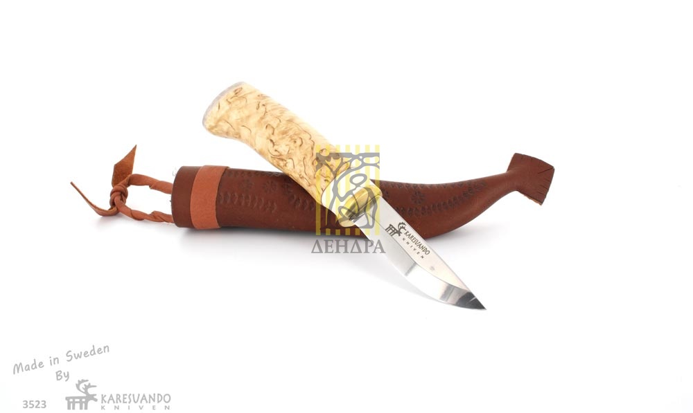 Нож "Stickleback", рукоять карельская береза и рог оленя, кожаный чехол