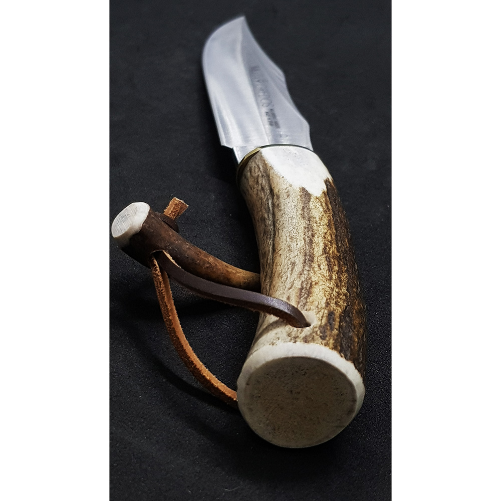 Нож "GRED" с фикс клинком длиной 17 см, рукоять рог оленя, ножны кожа