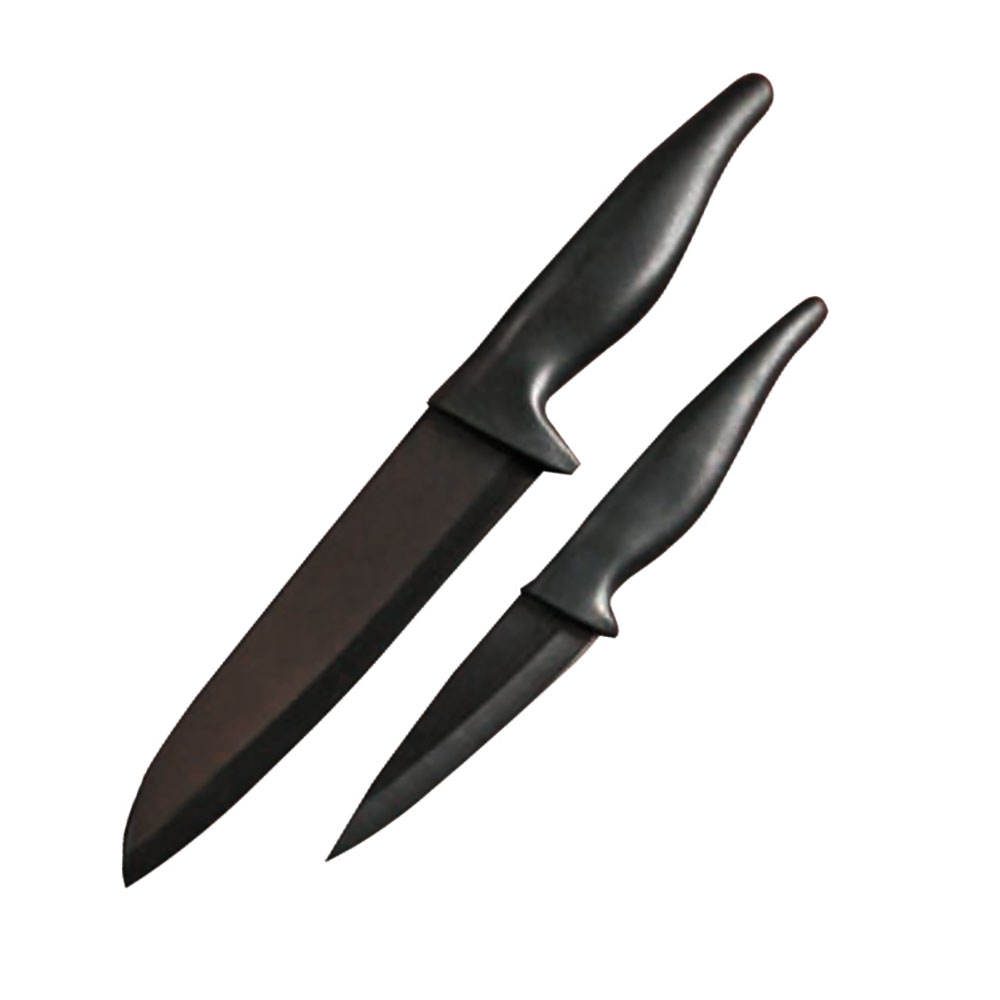 Набор из двух ножей с клинками из черной керамики:сантоку 15,2 см и разделочный 9,2 см, рукояти прор