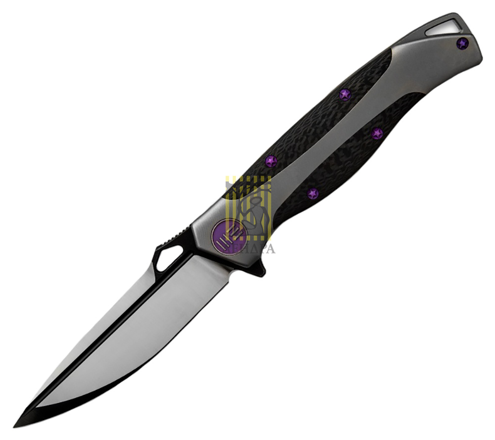 Нож складной  606CFC,цвет серый с черным и фиолетовым, сталь CPM-S35VN, длина клинка 90 мм, рукоять