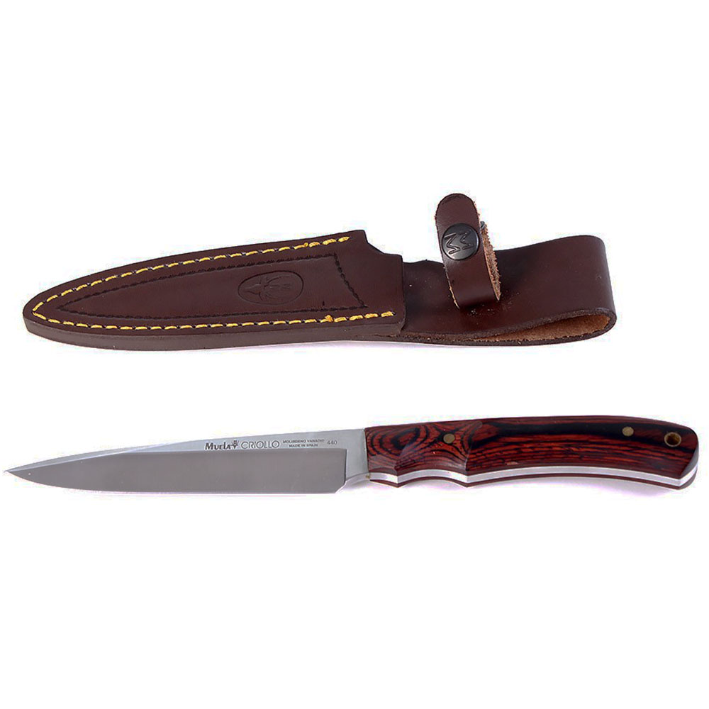 Нож "CRIOLLO" с фикс клинком длиной 14 см, рукоять красная микарта, ножны кожа