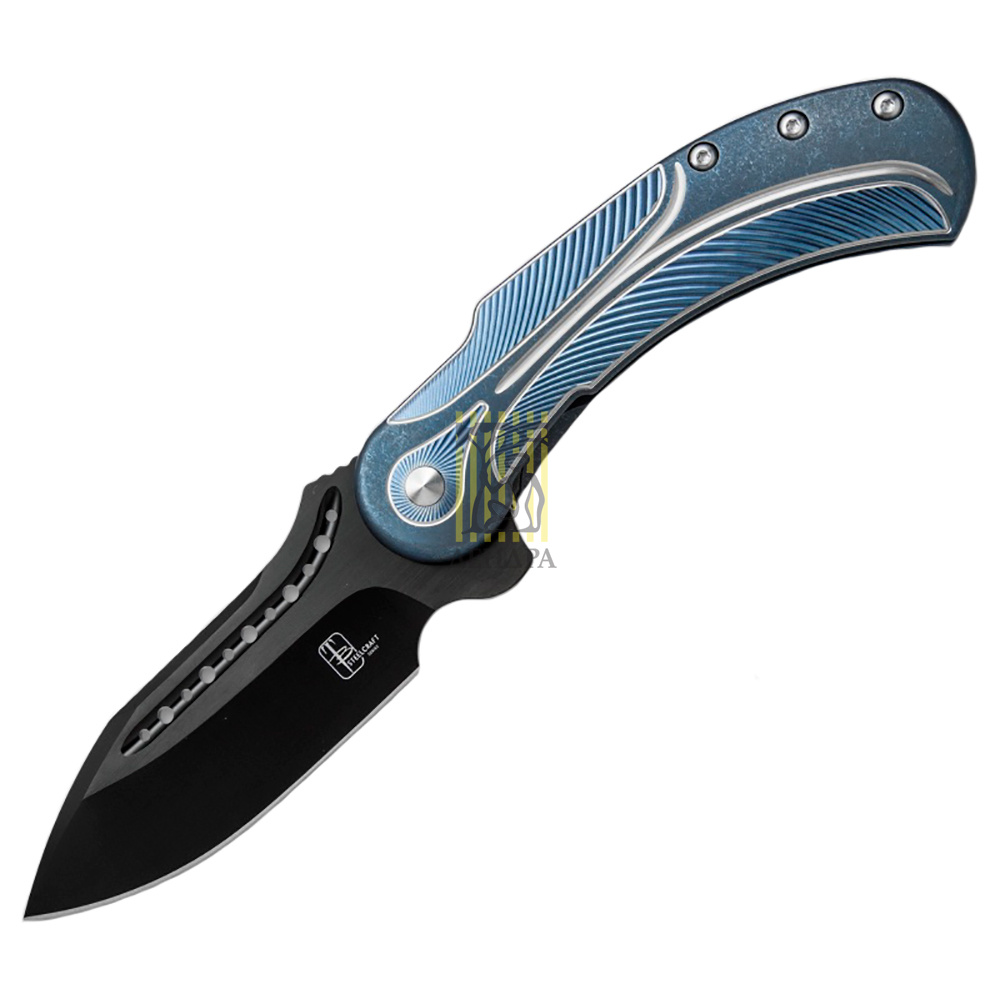 Нож Field Marshall складной, сталь CPM-S35VN, длина клинка  4", рукоять титан, синяя с серебром