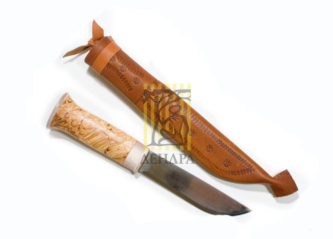Нож "Bear", рукоять карельская береза и рог оленя, кожаный чехол