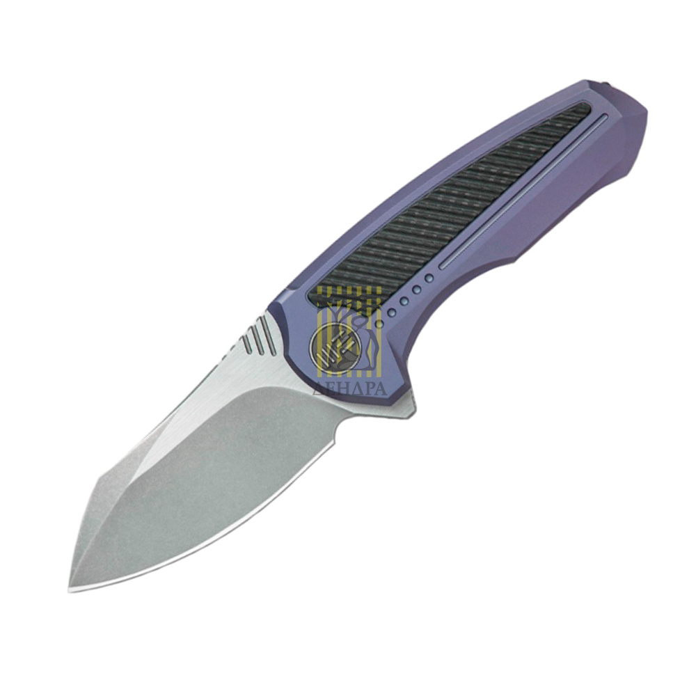 Нож Valiant, цвет синий с серым, сталь CPM-S35VN, длина клинка 75,5 мм, рукоять титан/карбон, frame-