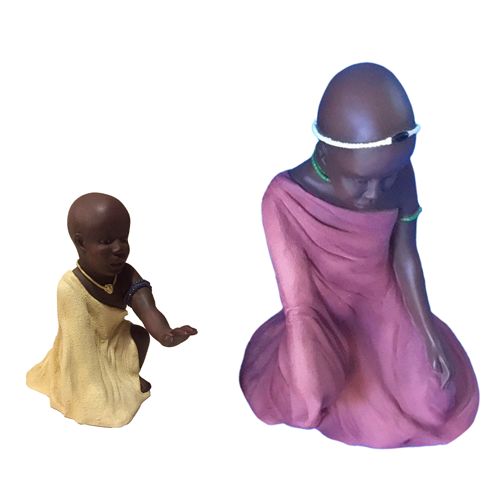 Фигурка Дети Масаи-Нафула и Ньери,сидящ,цветн,полистоун