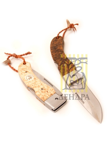 Нож "Nallo" складной, рукоять карельская береза и рог оленя, цвет коричневый, шнурок из шкуры оленя